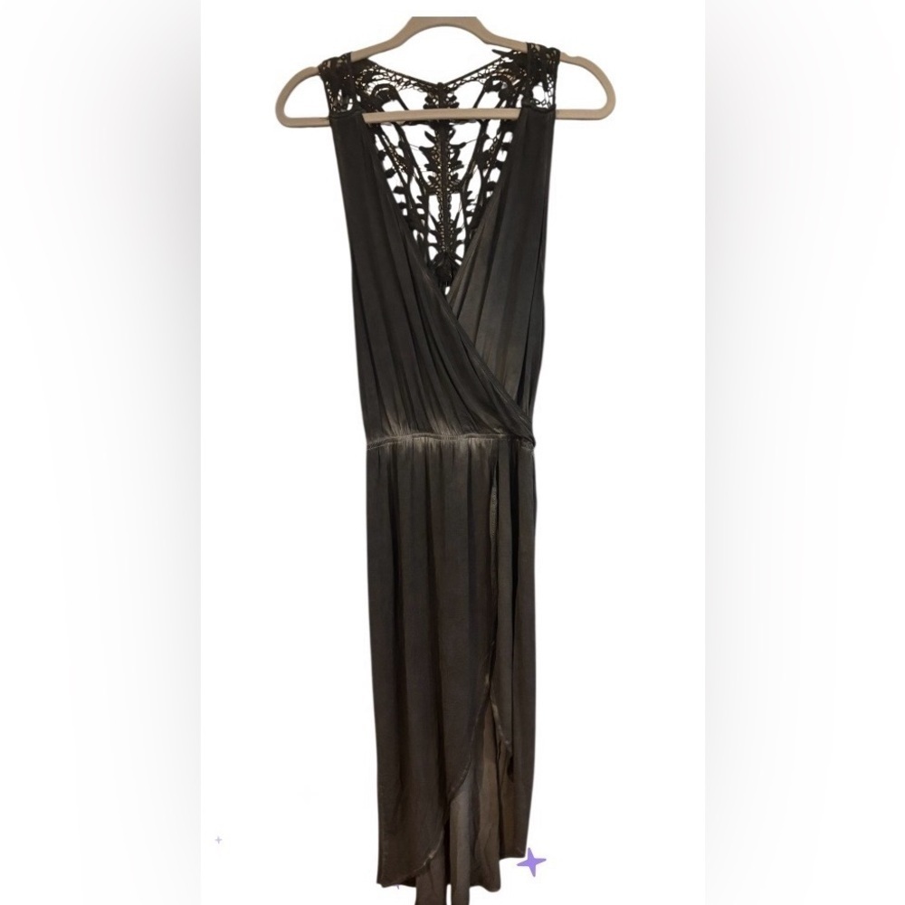 POL Crochet Back Wrap Bodice Slit Midi dress NWT